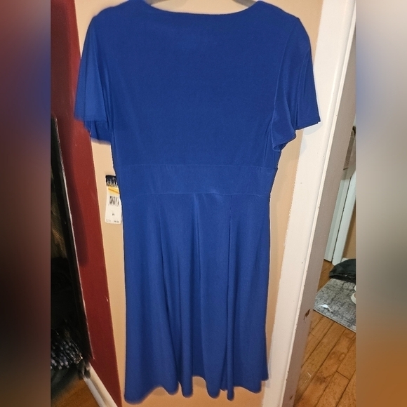 Chaps Woman’s Blue Faux Criss Cross Wrap Front Dress Size M NEW With Tags - Picture 4 of 4